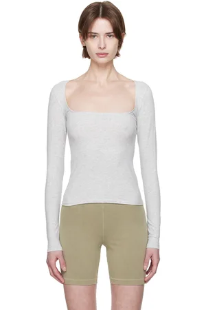 SKIMS Gray Cotton Jersey Scoop Neck Long Sleeve T-shirt
