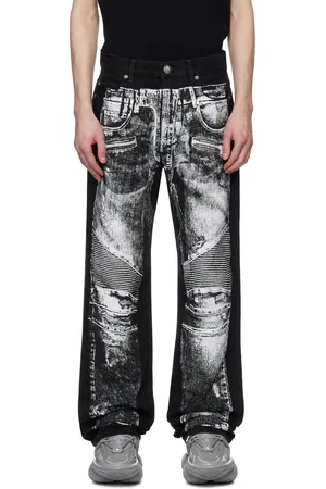 Balmain Black Loose-Fit Biker Print Jeans