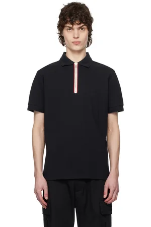 Moncler Navy Tricolour Trim Cotton Piquet Polo