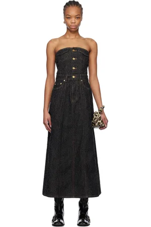 Ganni Black Fluffy Denim Corsage Maxi Dress