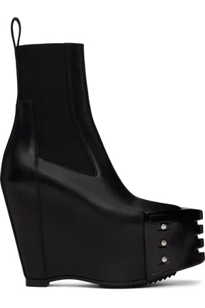 Rick Owens Black Hollywood Grilled Wedge Beatle Chelsea Boots