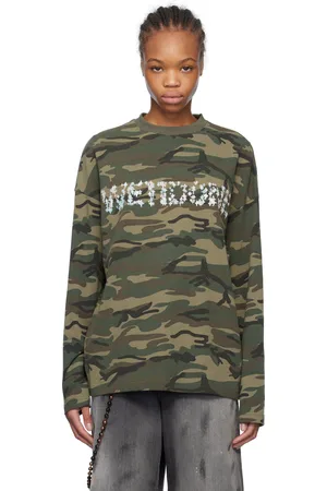 We11 Done Green Sparkle Logo Long-Sleeved T-shirt