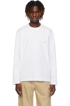 Solid White Crack Back Logo Long Sleeve T-shirt