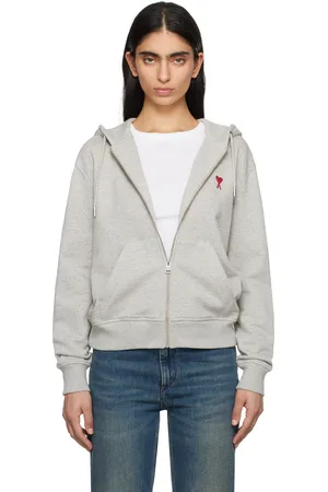 Ami Gray Cotton Ami de Coeur Zipped Hoodie