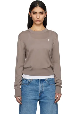 Ami Taupe Wool Ami de Coeur Crew Neck Sweater