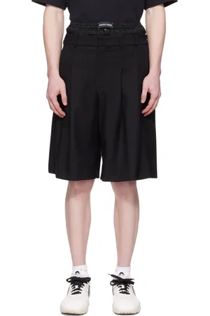 Marine Serre Black Virgin Wool Twill Shorts