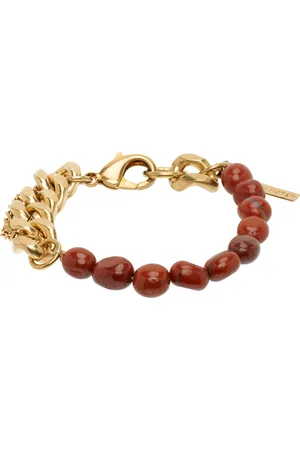 DRIES VAN NOTEN Gold & Burgundy Stone Chain Bracelet