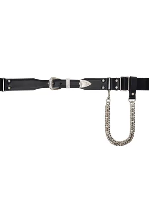 TOGA PULLA Black Leather Nylon Chain Belt