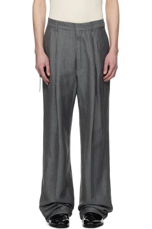 DRIES VAN NOTEN Gray Linen Straight Trousers