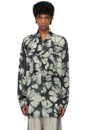 DRIES VAN NOTEN Navy & Green Silk Shirt