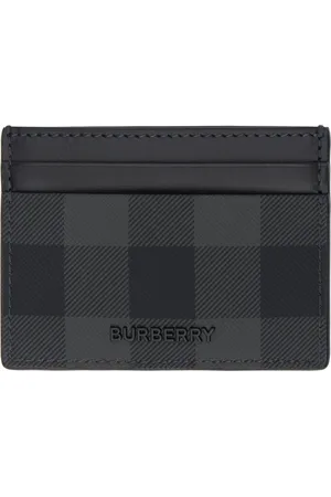 Burberry Black & Gray Check Card Holder