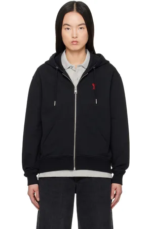 Ami Black Cotton Ami de Coeur Zipped Hoodie