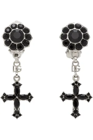 Dolce & Gabbana Silver & Black Cross Drop Earrings