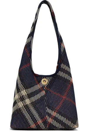 Burberry Navy Small Check Knitted Shoulder Bag