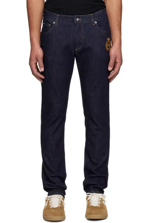 Dolce & Gabbana Navy Slim-Fit Stretch Cotton Patch Jeans