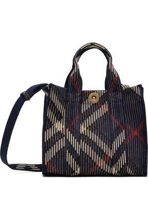 Burberry Navy Mini Check Knitted Tote