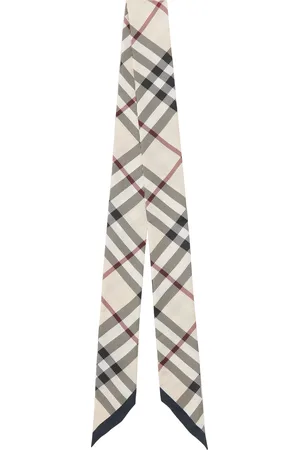 Burberry Beige Skinny Check Silk Scarf
