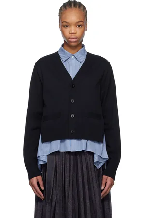 SACAI Navy Cotton Poplin & Knit Cardigan