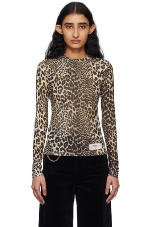 Ganni Brown Leopard Printed Long Sleeve T-shirt