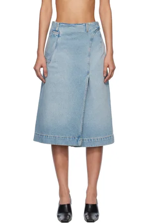 Victoria Beckham Blue Wrap Detail Denim Midi Skirt