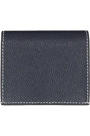 Thom Browne Navy Heavy Stitch Pebble Grain Leather Card Holder