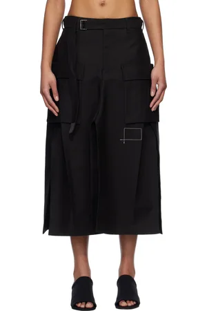 SACAI Black WTAPS Edition Cotton Back Satin Midi Skirt