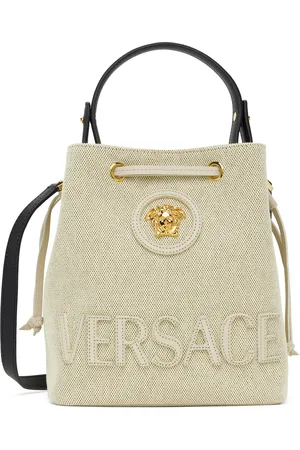 VERSACE Beige Bucket Fabric & Calf Leather Bag