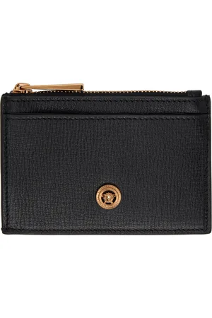 VERSACE Black Zip Goatskin Card Holder