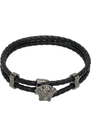 VERSACE Black Medusa Braided Leather Bracelet