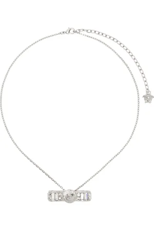 VERSACE Silver Crystal Gianni Ribbon Pendant Necklace