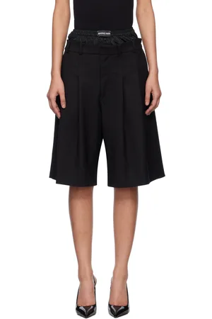 Marine Serre Black Virgin Wool Twill Shorts
