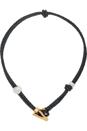 VERSACE Black V2025 Chain Leather Necklace