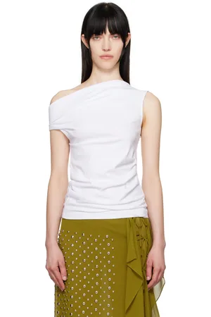 DRIES VAN NOTEN White Off-Shoulder Jersey Tank Top