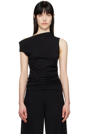 DRIES VAN NOTEN Black Off-Shoulder Jersey Tank Top