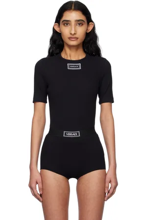 VERSACE Black 90s Vintage Logo Ribbed T-shirt