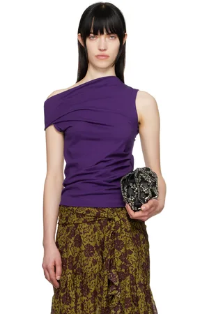 DRIES VAN NOTEN Purple Off-Shoulder Jersey Tank Top