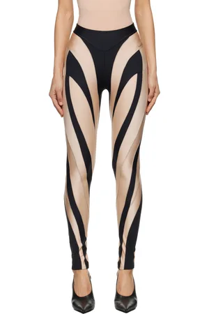 MUGLER Black & Beige Spiral Leggings