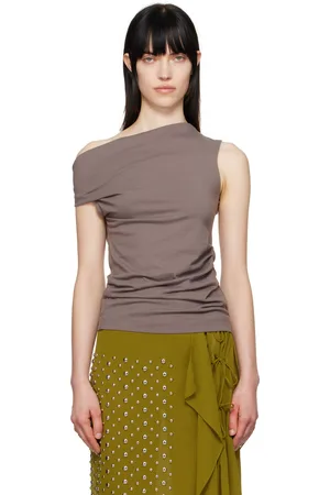 DRIES VAN NOTEN Gray Off-Shoulder Jersey Tank Top