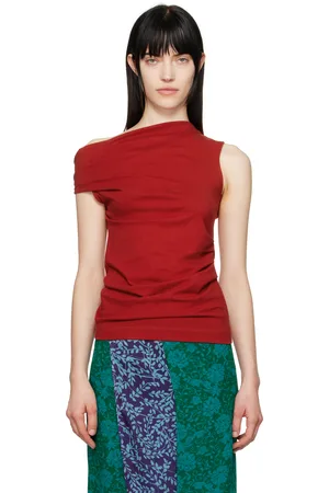 DRIES VAN NOTEN Red Off-Shoulder Jersey Tank Top