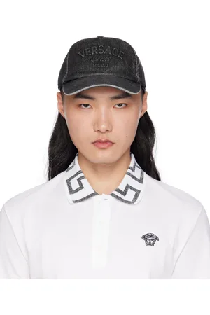 VERSACE Black Embossed Denim Cap