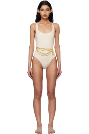 VERSACE Off-White Square Neck Swimsuit