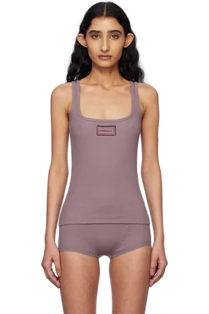 VERSACE Purple 90s Vintage Logo Ribbed Tank Top