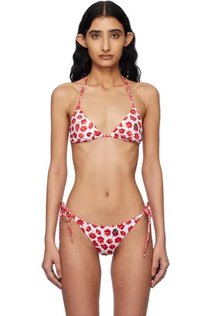 VERSACE White & Red Strawberry Garden Bikini Top