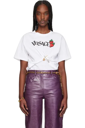 VERSACE White Embroidered Safety Pin T-shirt