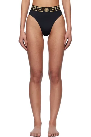 VERSACE Black Greca Border High Waist Bikini Bottom