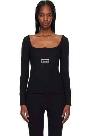 VERSACE Black 90s Vintage Logo Ribbed T-shirt