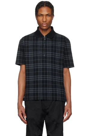Burberry Navy Check Stretch Cotton Blend Polo