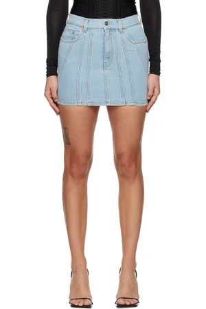 MUGLER Blue Spiral Denim Miniskirt