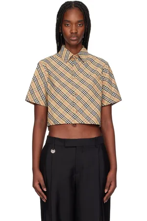 Burberry Beige Cropped Check Cotton Shirt