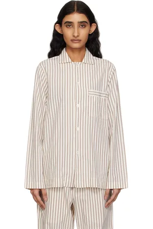 Tekla Brown & Off-White Poplin Long-Sleeved Pyjama Shirt